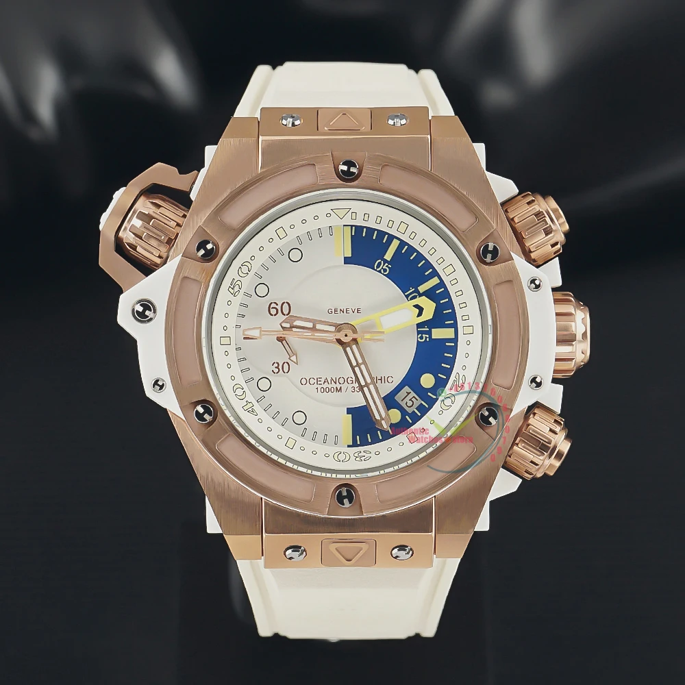 

Новинка 2023, роскошные океанографические часы 1000 с белым циферблатом 48 мм, автоматические мужские часы, водонепроницаемые механические часы...
