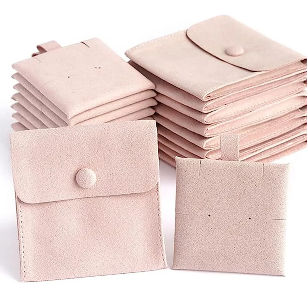 

Jewelry Pouch, 10pcs 8x8cm Luxury Microfiber Package Snap Button Gift Bag with Insert Pad for Necklace Rings Earrings Pink