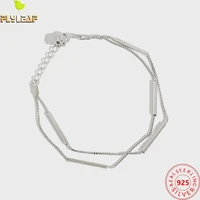 real 925 sterling silver jewelry square tube double box chain bracelet for women platinum plating femme luxury accessories 2022
