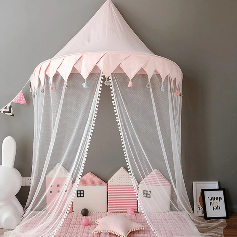 Kids Teepee Tents Children Play House Castle Cotton Foldable Tent Canopy Bed Curtain Baby Crib Netting Girls Boy Room Decoration