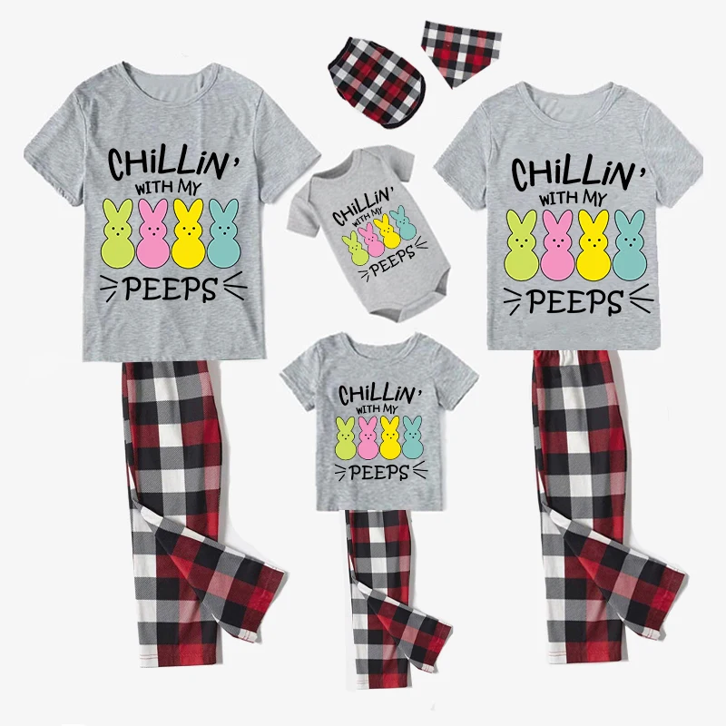 

Easter Family Matching Pajamas Exclusive Design Happy Easter Chillin With My Peeps Gray Pajamas Set
