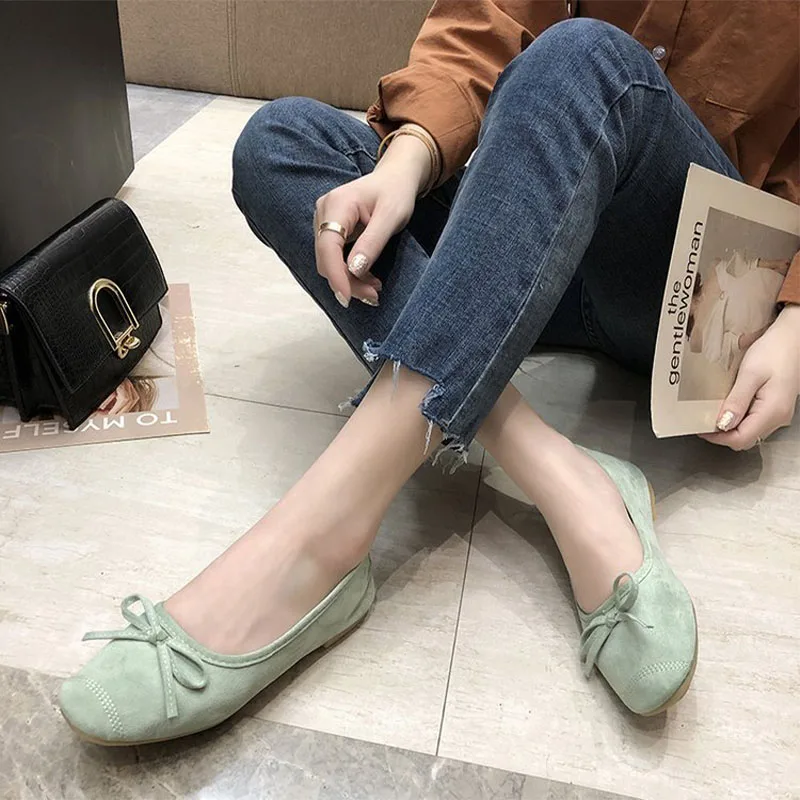 

Round Toe Casual Women Flats Candy Color Suede Comfortable Butterfly-knot Shallow Female Loafers Slip-on Soft Bottom Sapatilha