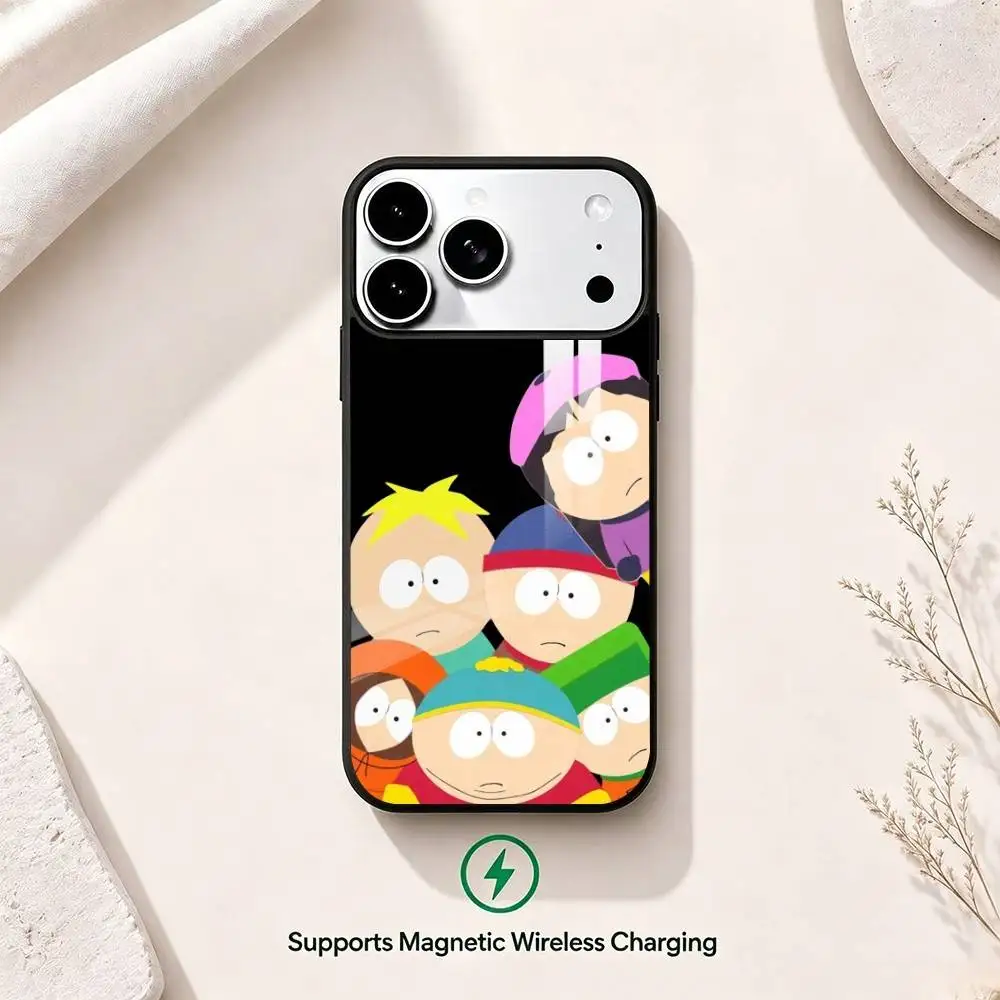 Фото Чехол для телефона с мультяшным дизайном S-South Park для iPhone 17, 16, 15, 14, 13, 12, 11 Plus, Pro, совместимый с магнитной беспроводной зарядкой №3
