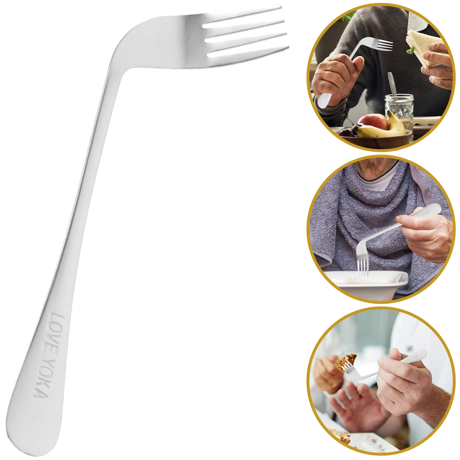 

Fork Utensils Feeding Angled Self Elderly Hand Curved Adaptive Eating Steel Stainless Silverware Forks Aid Disabled Tremor