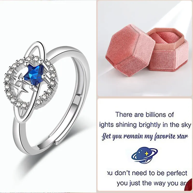 

Rhinestone Zircon Universe Star Rings For Women Stainless Steel Sliver Color Adjustable Wedding Ring Korean Fashion Jewelry Gift