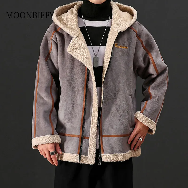 

Winter Jacket Men Thick Fleece Fashion Corduroy Jacket Men Hooded Patchwork Zipper Warm Parka Man Coats