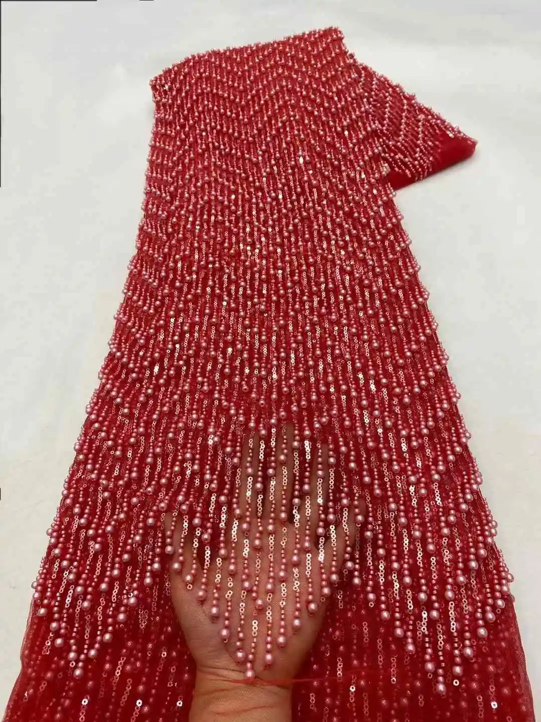 2025 роскошная кружевная ткань ручной работы расшитая бисером высокое качество