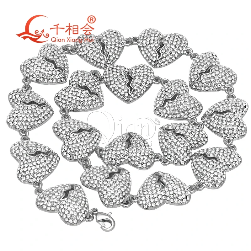 Necklace S925 silver 14mm broken heart Cuban Link Iced Out Hip Hop white Moissanite Link Chain Jewelry for Women Men Gifts