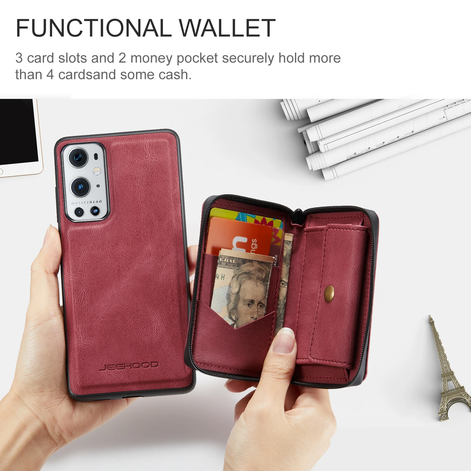 Detachable Magnetic 2 in 1 Phone Case For OnePlus Nord N200 5G Zipper Wallet Cards Bag Back Cover for OnePlus Nord 2 Case Shell