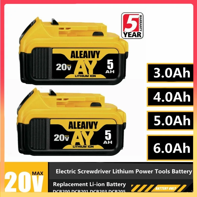 

18650 Replaceable Lithium 20V 5.0Ah 6.0Ah Batteries for Dewalt 18v 20v MAX DCB200 DCB201 DCB203 Power Tools Spare Battery