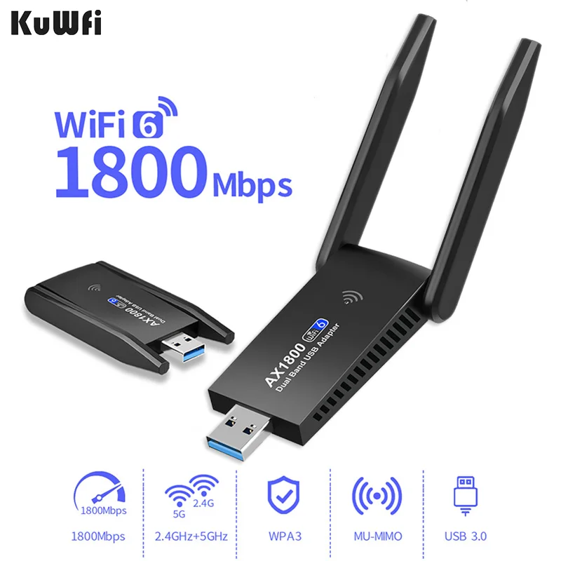 

USB Wi-Fi адаптер KuWFi, 1800 Мбит/с, два диапазона, Usb 3,0