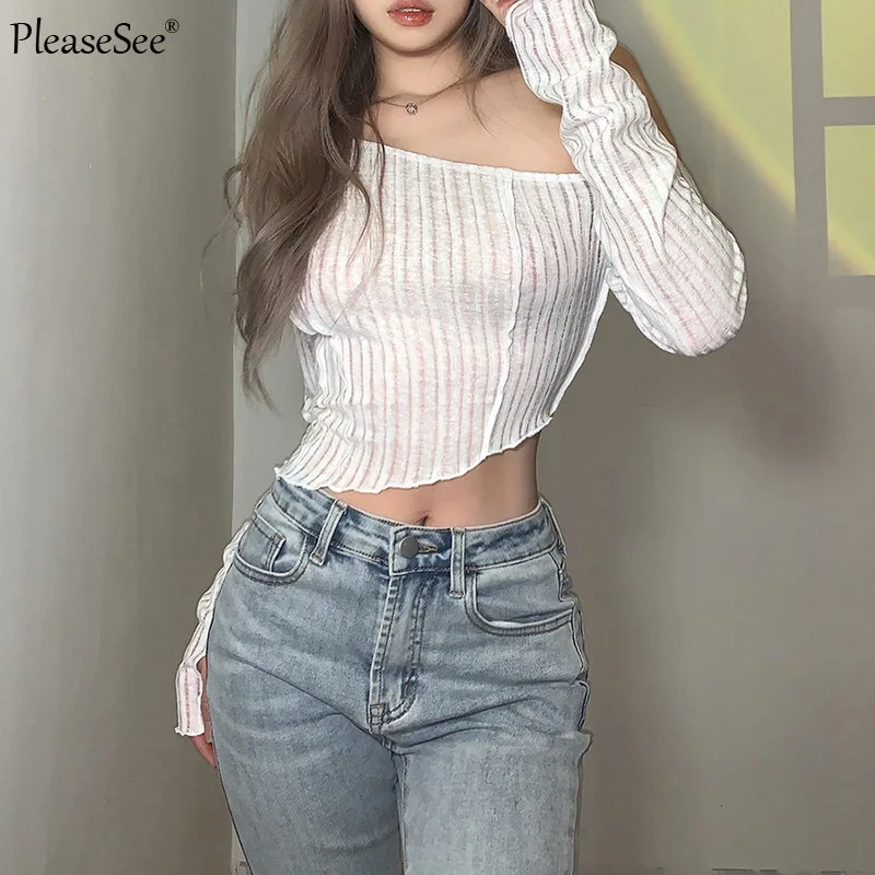 Кроп-Топ женский с косым воротником пикантная уличная одежда модная