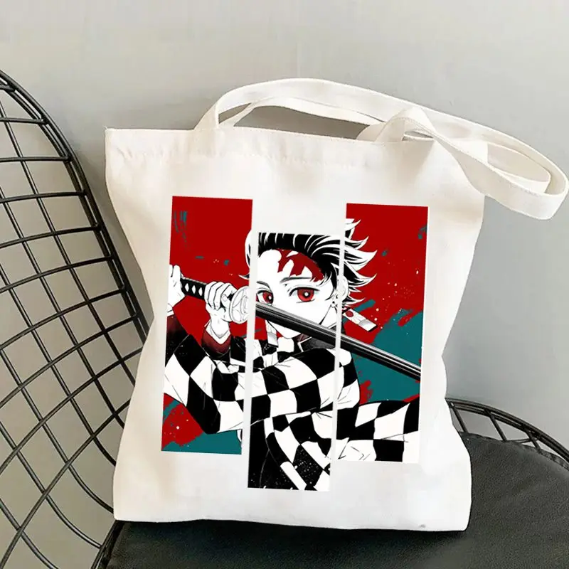 

Забавная модная сумка-тоут с рассекающим демонов, сумки на плечо Kamado Tanjirou, сумки для шоппинга для девушек, Женская Холщовая Сумка в стиле ани...