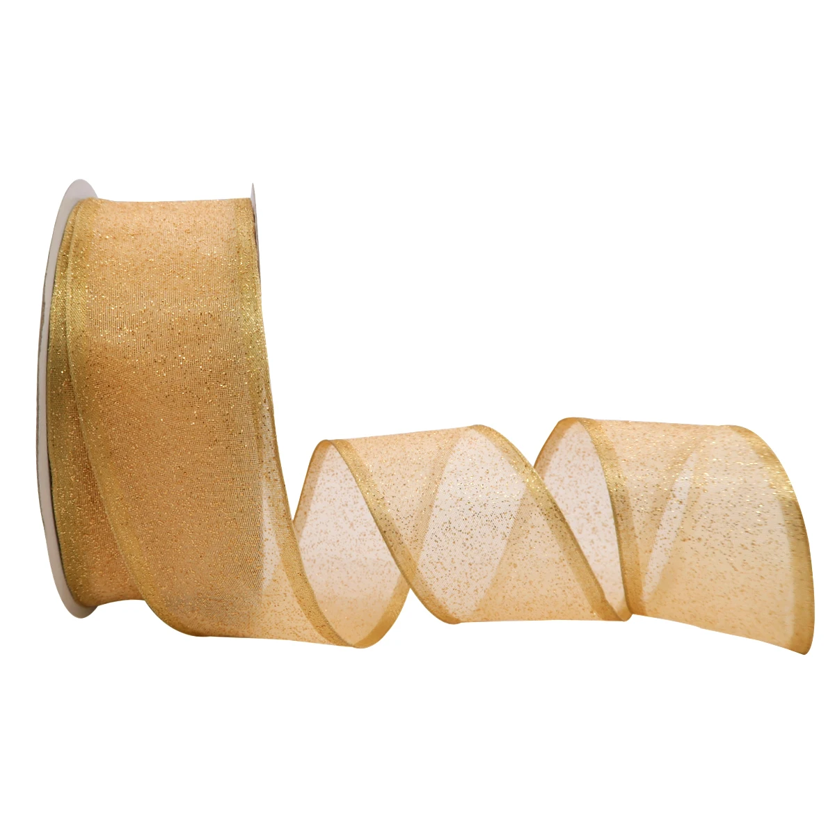 

5 10 25 Yards/Roll 38mm Lurex Glitter Gold Organza Sheer Ribbon for Christmas Decoration Gift Wrapping Bows for Crafts 2237