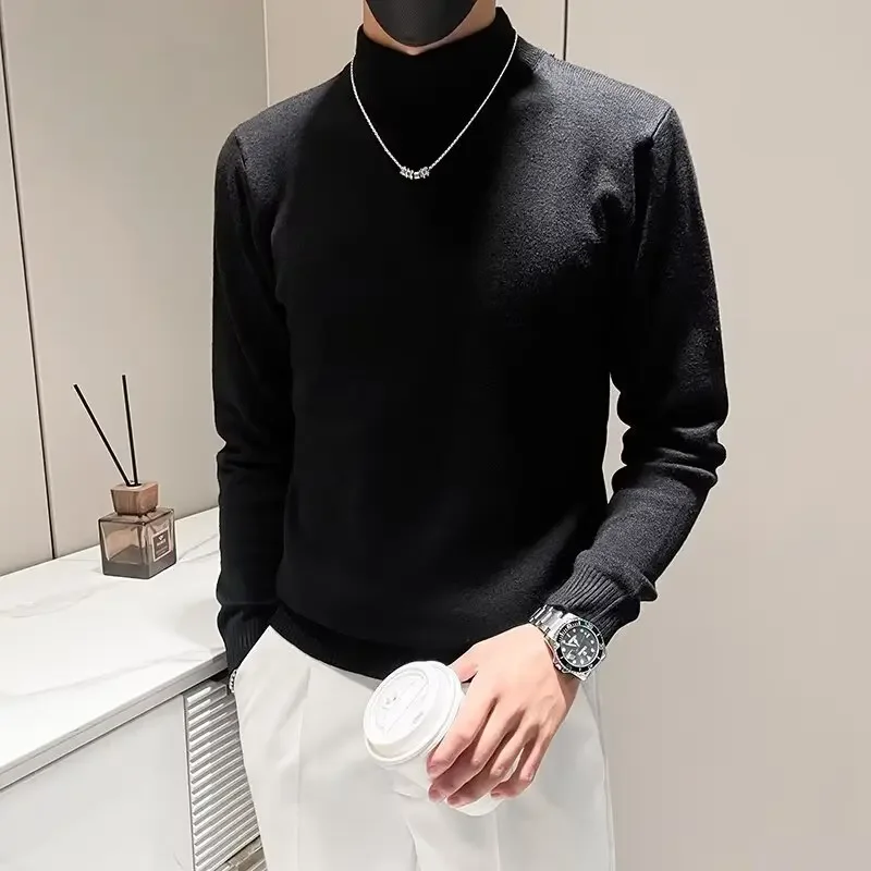 Мужской свитер с высоким воротником-поло базовый слой топ осень-зима новый