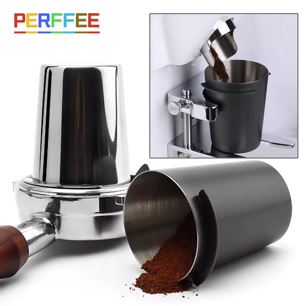 

51/58mm Coffee Dosing Cup Coffee Powder Feeder Espresso Dosing Cup Stainless Resistant Steel Coffee Dosing Tool Silver Black