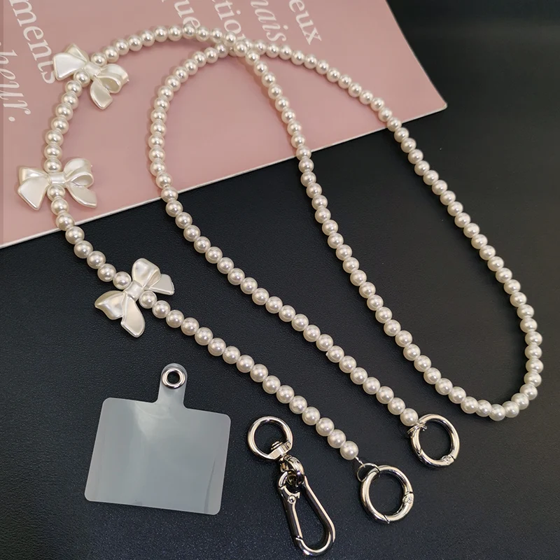 

Oblique Shoulder Shoulder Chain Mobile Phone Lanyard Anti-lost Lanyard Pearl Hand-beaded Dual-use Diagonal Detachable Pendant