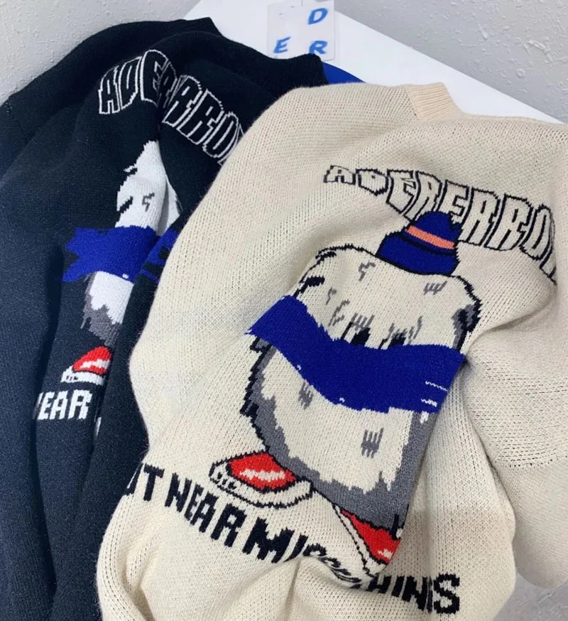 

ADER Wool Sweater Cartoon Letter Printing Snow Monster Doll Casual Men Women 1:1 High Quality Loose Pullover