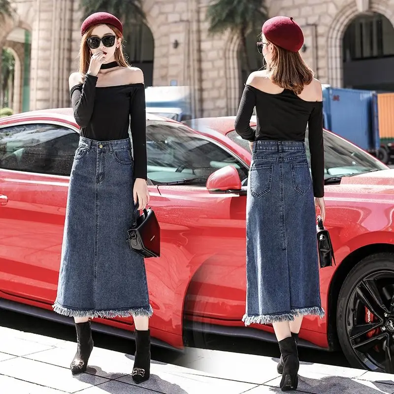 

Женская длинная джинсовая юбка с высокой талией, большие размеры до 5XL