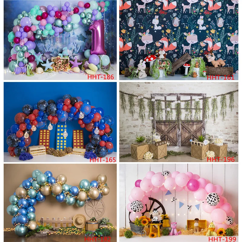 

Newborn Baby Birthday Background First Birthday Party Balloon Flower Portrait Backdrop Photography Photo Studio 32928 HHT-05