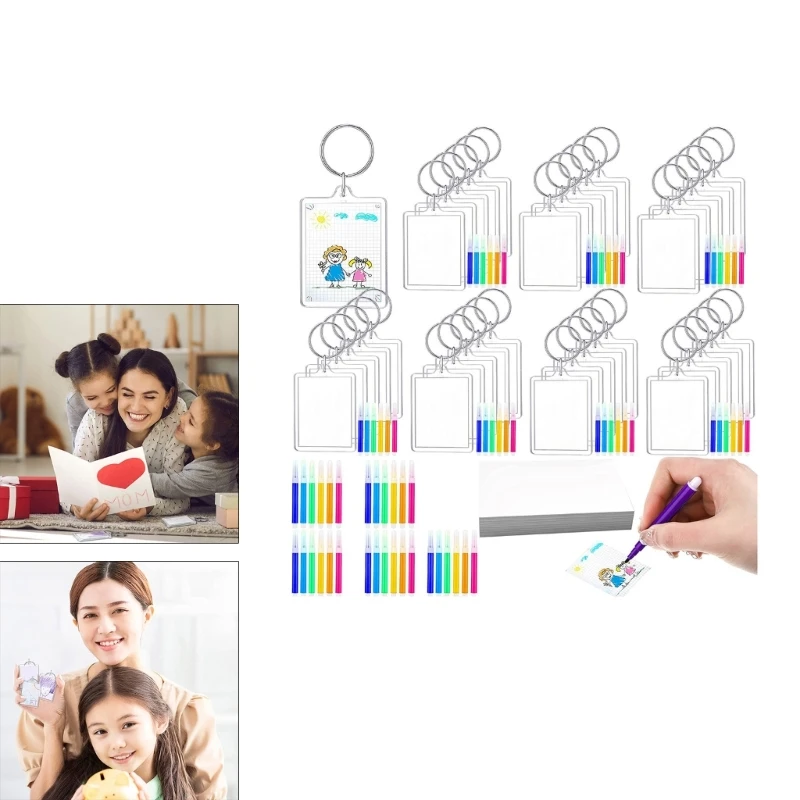 

N58F 72pcs/set Acrylic Keychain Blanks Rectangle Insert Photo Picture Frame Key Chain