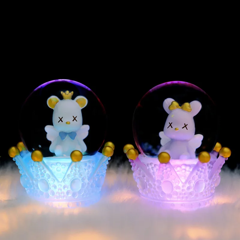 

Home Decoration Living Room Small Ornaments Mini Lantern Crown Bear Angel Crystal Ball Bedroom Desktop Atmosphere Light GirlGift
