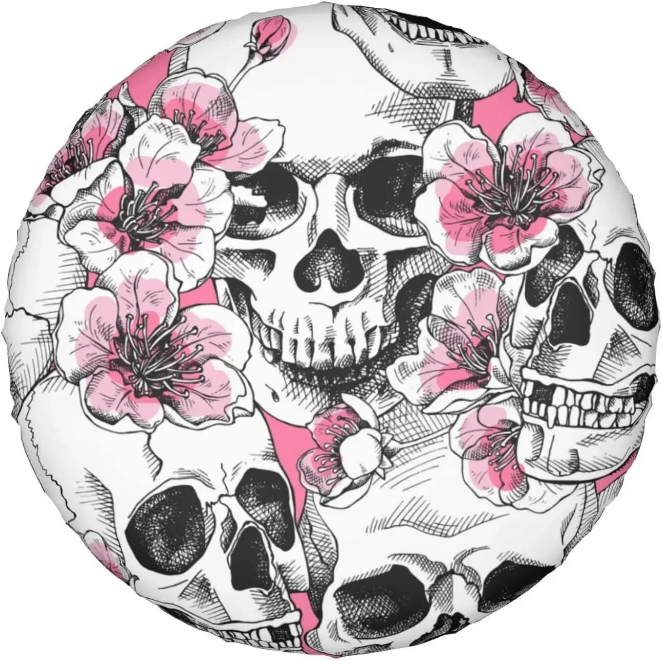 Фото Cubierta neumático repuesto rosa con diseño calavera, esqueleto, flor, resistente a la intemperie, a testing polvo, U №1