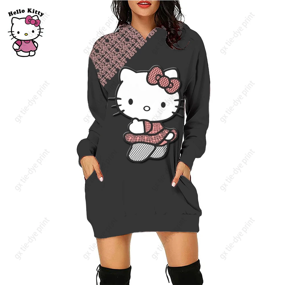 

2023 Women Hooded Jacket Christmas Hoodie Dress Sweatshirts Hello Kitty 3D Print Long Sleeve Blouse Party Supplies