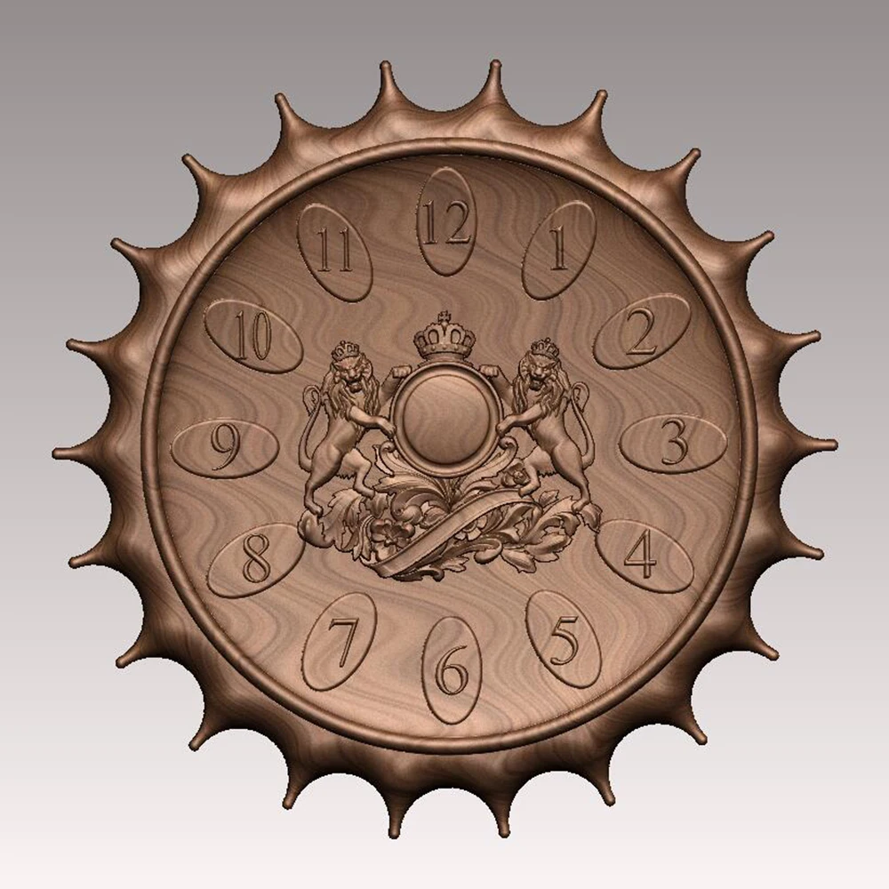 

3D Model STL File Wall Clock Model Coat of Arms With Lions Pattern Relief for CNC Router Engraving ZBrush Artcam Aspire