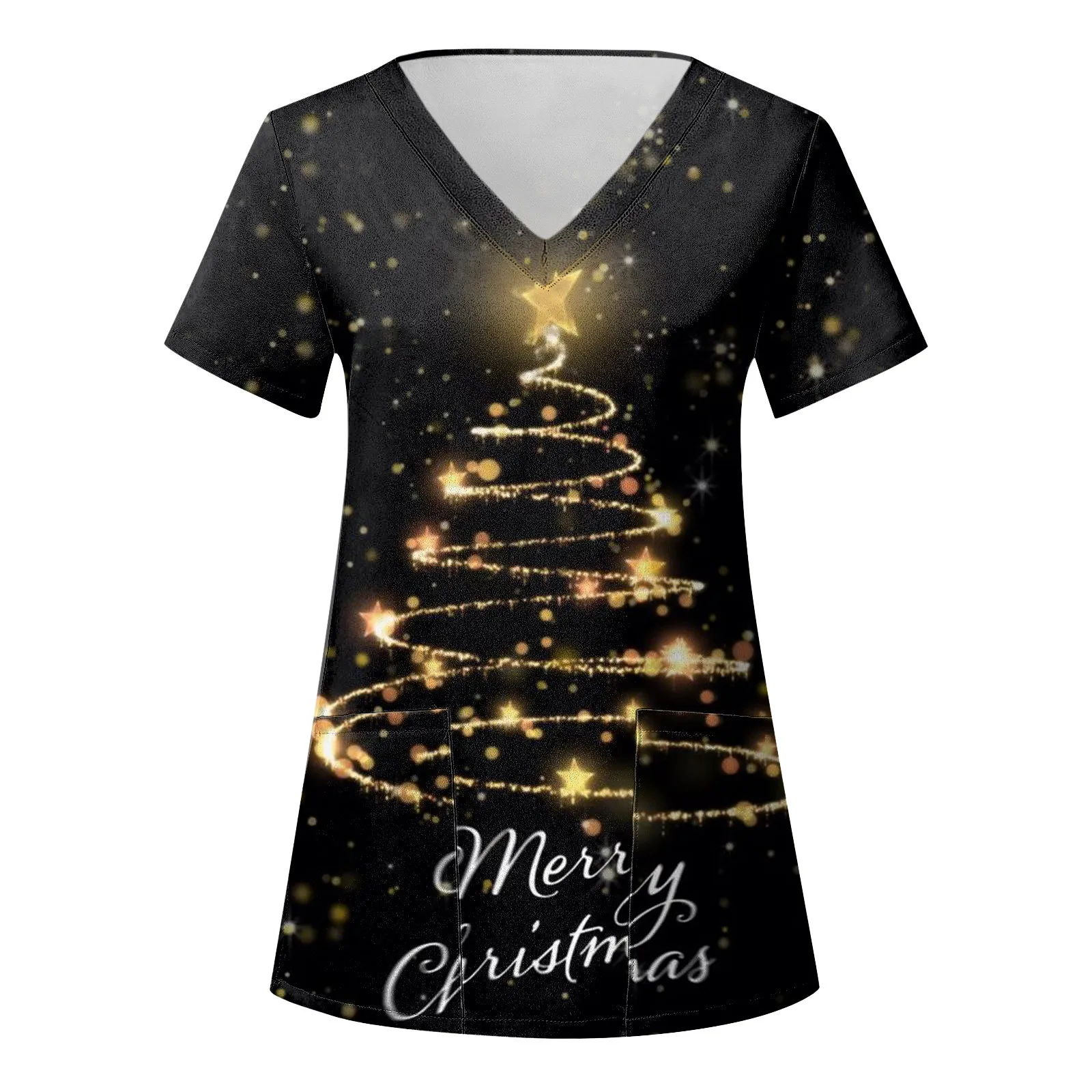 

Униформа Новогодняя для медсестры, свободный медицинский комбинезон с коротким рукавом и карманами, с принтом, Спецодежда для ухода за ребе...