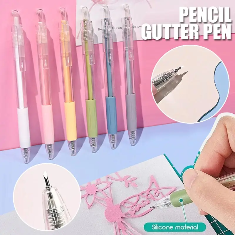 

6pcs Professional Cartoon Pattern Stickers Scrapbooking Cutter Pen Portable Utility Art Tools Pens Knife for Paper Crafts Cuttin