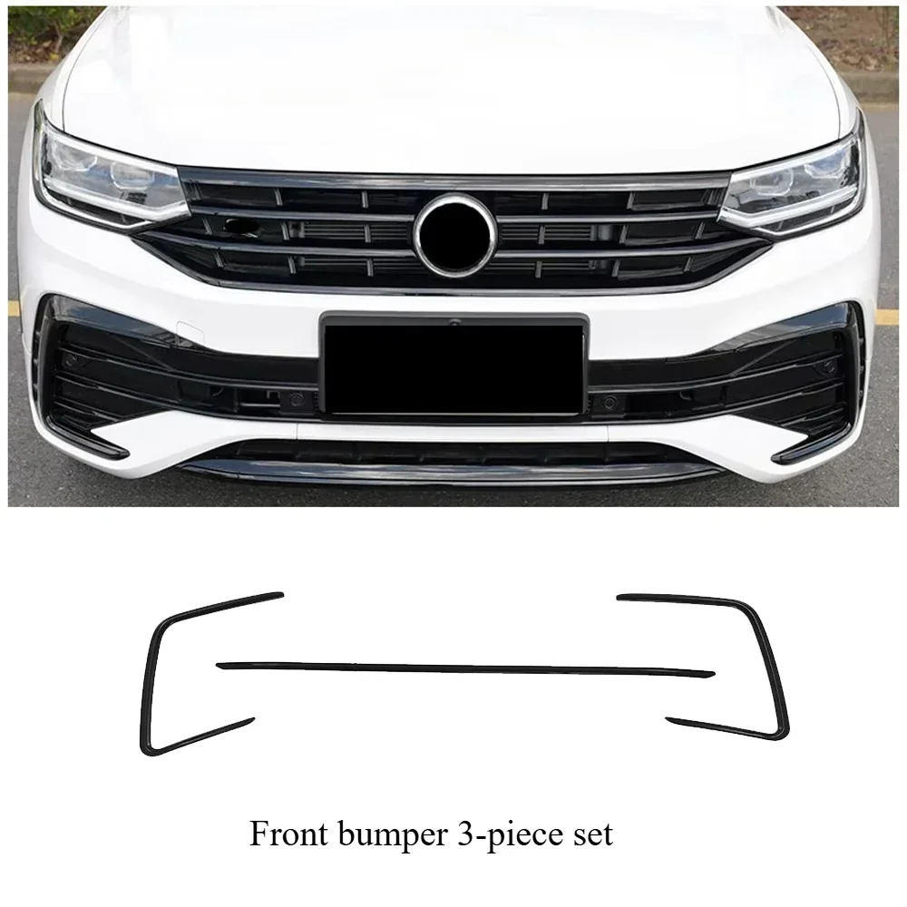 

Для Volkswagen Tiguan MK2 2022 2023, передний бампер автомобиля, черная полоса, хромированная отделка, черный самурайский комплект для украшения кузова