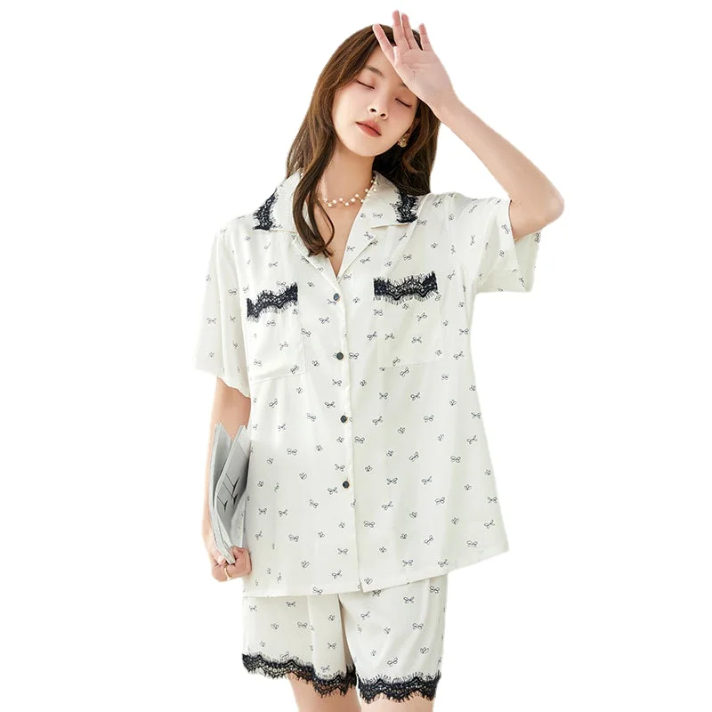 Pajamas for Women's Spring and Summer Short-sleeved Shorts Cool Feeling Home Suit Can Be Worn Outside and Breathable Nightwear