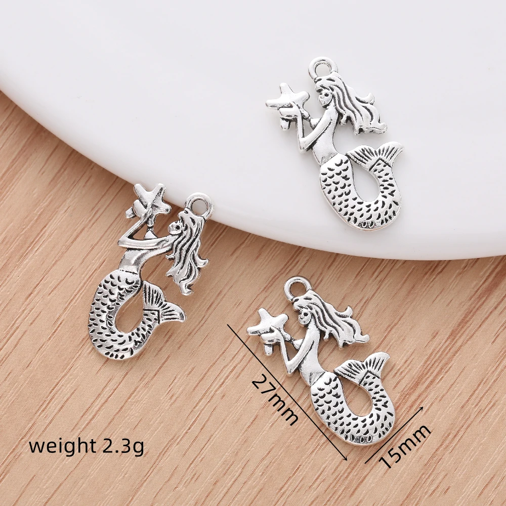 

10pcs Exquisite Vintage Mermaid Charm Dangles for Women's Fashion Jewelry Making Bracelet Necklace Supplies Pendant DIY Earring