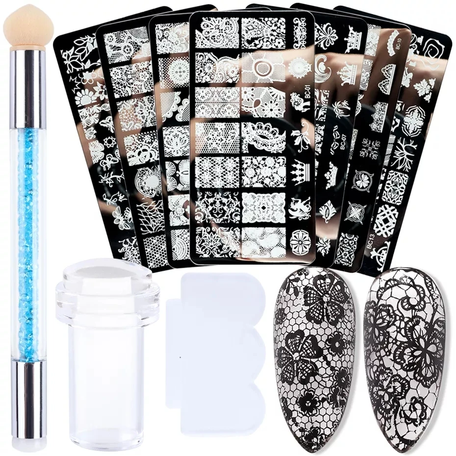 Набор пластин для стемпинга ногтей STZ трафарет печати изображений кружева цветов
