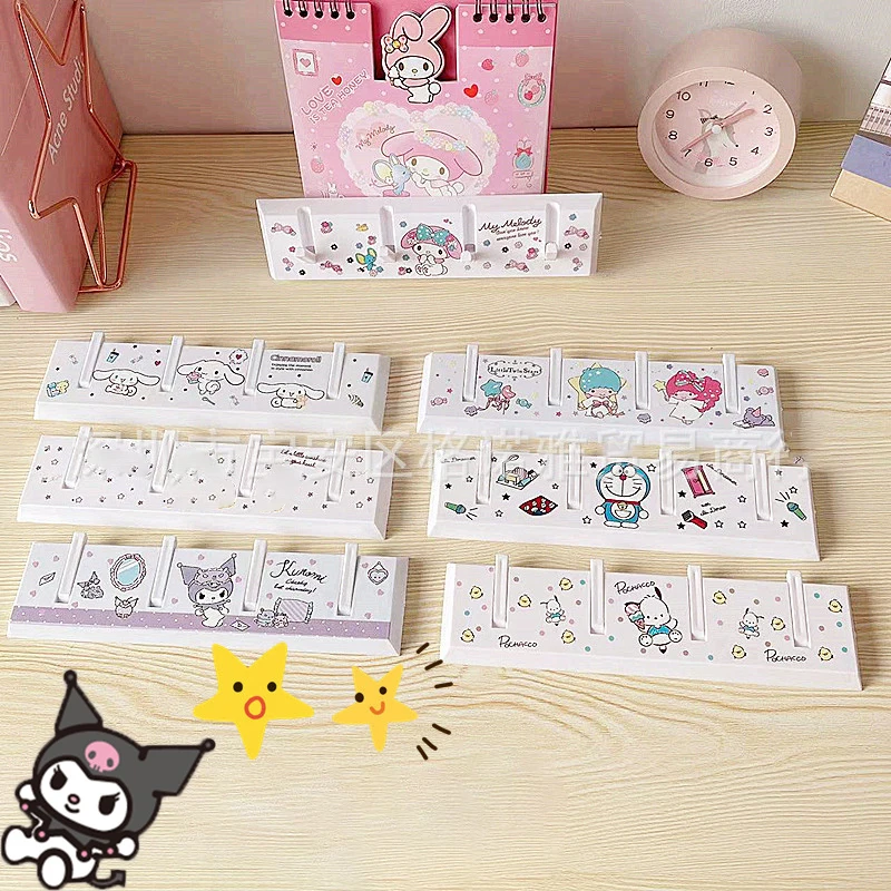 

Kawaii Sanrios Kuromi My Melody Kitty Cartoon Wall Hanging Hook Storage Rack 4 Hooks No Punching Hooks Self Adhesive Rack Gift