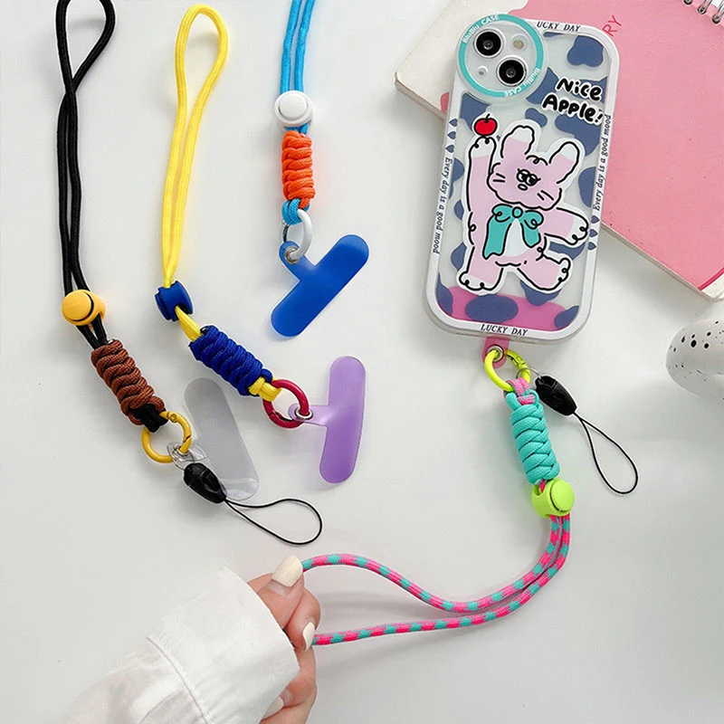 

Mobile Phone Chain Ring Cord for Keys with Patch Wrist Strap Luxury Hanging Cell Phone Holder Contrasting Colors Rope Keychain