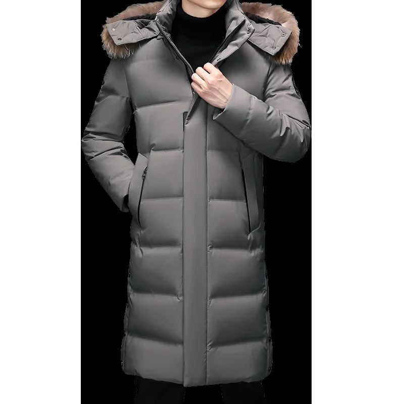 

detachable Solid color jacket hat long duck down hooded fur collar windbreaker winter thickening warm men's coat 377