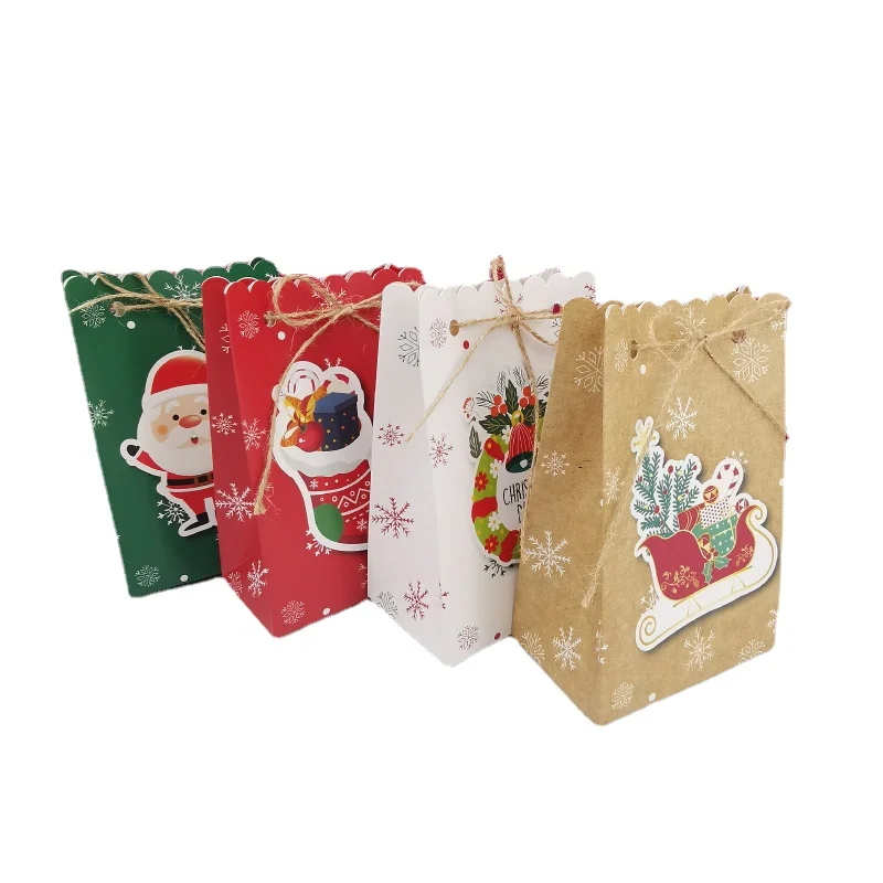 12pcs Merry Christmas Gift Packaging Bags with Ropes Santa Claus Socks Snowflake Candy Cookies Box for Gifts Party Home Decor