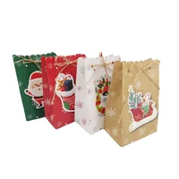 12pcs Merry Christmas Gift Packaging Bags with Ropes Santa Claus Socks Snowflake Candy Cookies Box for Gifts Party Home Decor