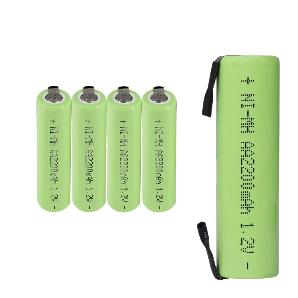 

1.2V AA rechargeable battery 2200mah nimh cell Green shell with welding tabs for Philips electric shaver razor toothbrush