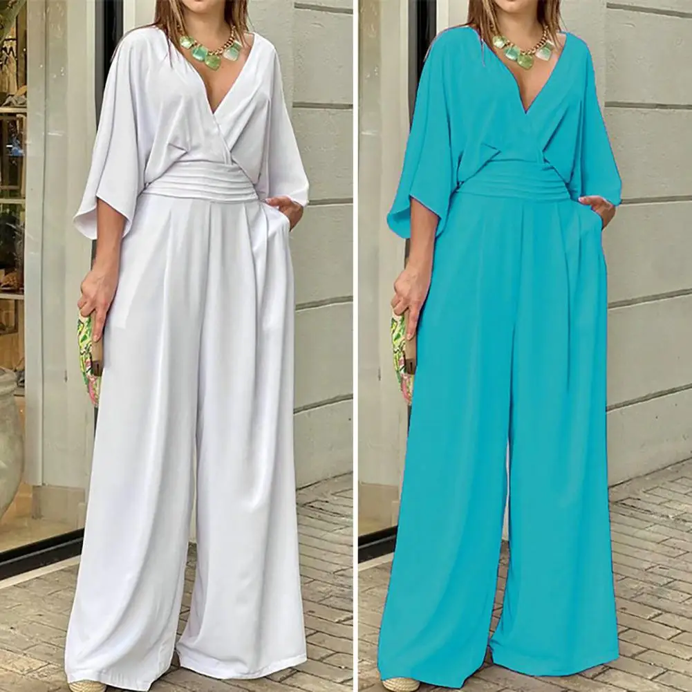 

Stylish Office Romper Breathable Casual Jumpsuit Waist Tight High Waist Straight Wide Leg Work Jumpsuit Workwear