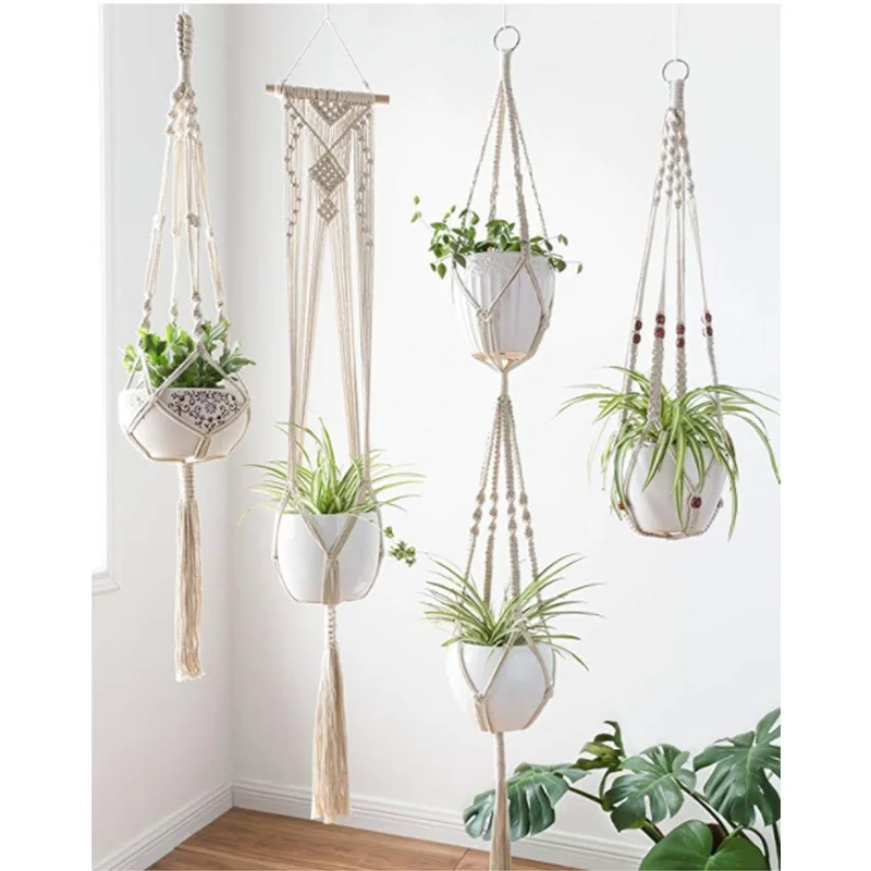 Купи 5 Piece Set Macrame Plant Hanger Flower /pot Hanger for Wall Decoration Countryard Garden Hanging Planter Macrame Wall Hanging за 285 рублей в магазине AliExpress