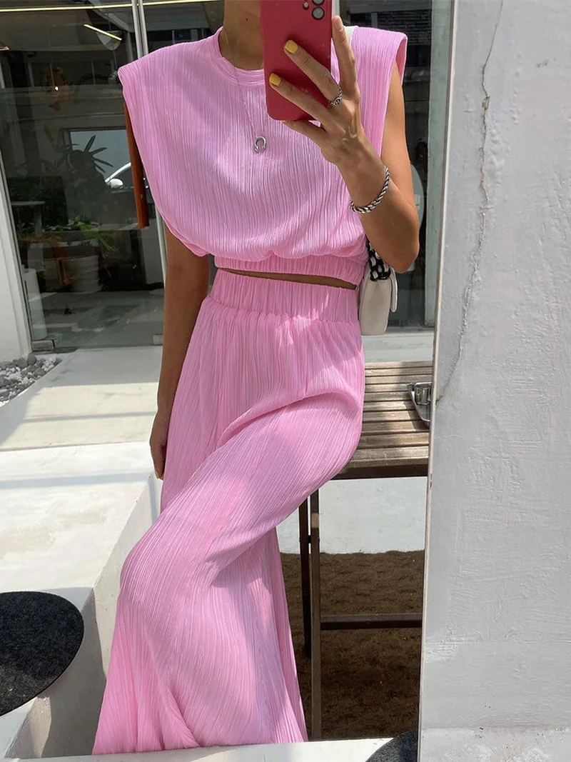 

Elegant Black Pink Sleeveless High Waist Skirts Two Piece Set Dresses Streetwear 2022 Summer Sexy Girls Bodycon Long Party Dress