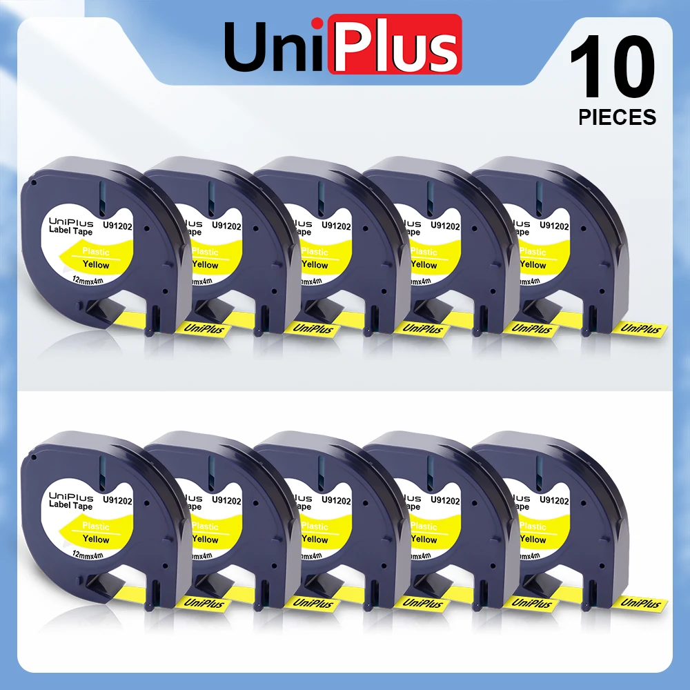 

10PK 12mm LT Tape for Dymo Letratag 91202 Label Tape Black on Yellow 91201 12267 for Dymo Leatratg Label Printer LT-100H LT100H