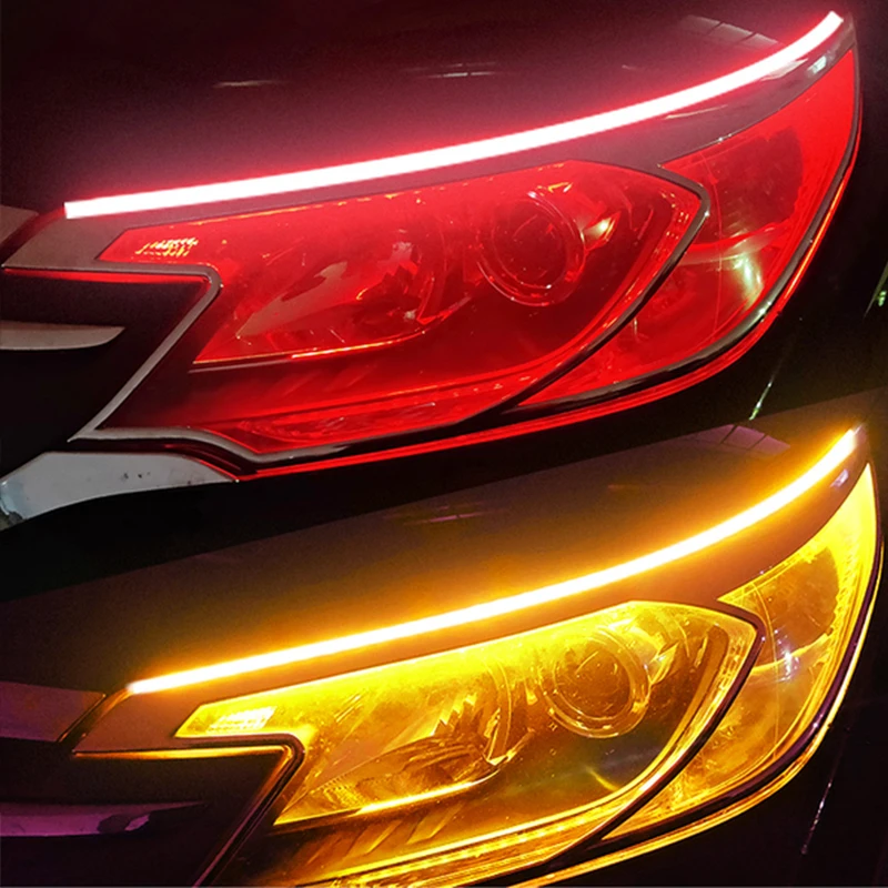 

2pcs LED Car Daytime Running Light Flexible Waterproof Strip Auto Headlights White Turn Signal Yellow Brake Flow Lights 12V