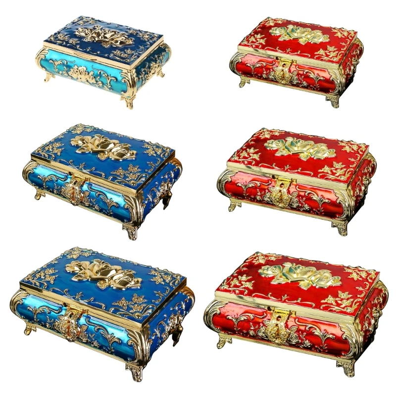 

Vintage Jewelry Trinket Box Rose Flower Pattern for Wedding Gift