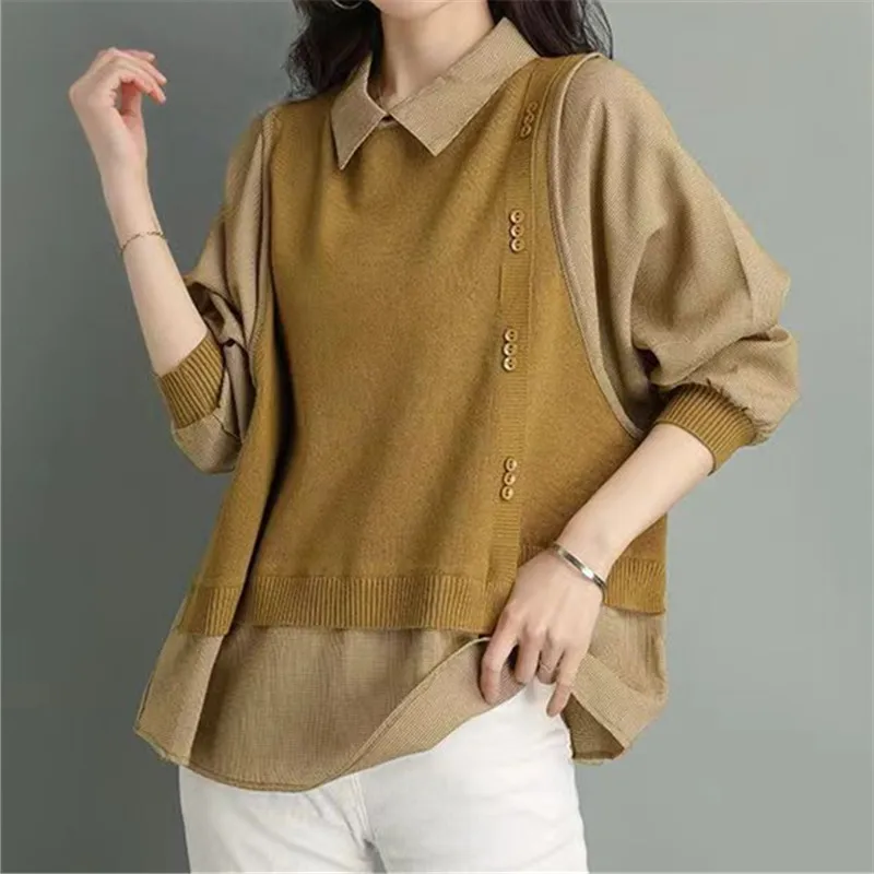 

SuperAen Европейская осенняя и зимняя тонкая модная женская рубашка с воротником свитер блузка вязанные Топы