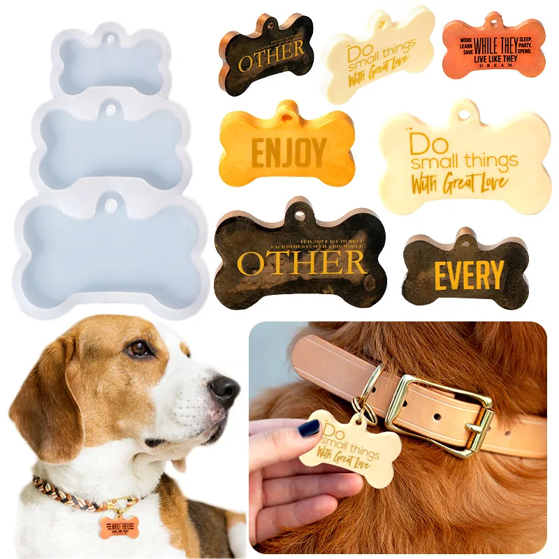 

3-Cavities Dog Tag Bone Shaped Keychain Epoxy Resin Mold DIY Crafts Decorations Casting Tools Charm Jewelry Pendants Moulds