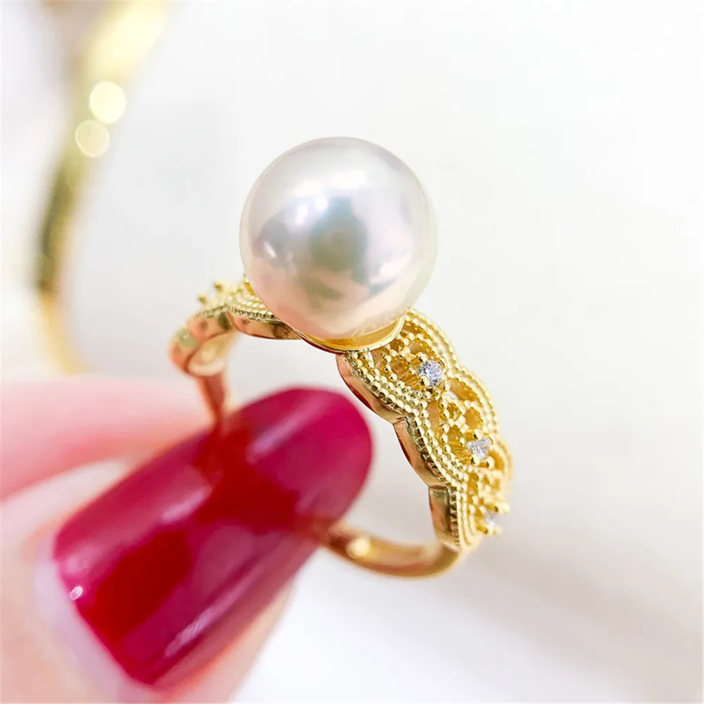 

DIY Pearl Accessories S925 Sterling Silver Ring Empty Holder Fashion Gold Silver Jewelry Holder with 7-11mm Beads